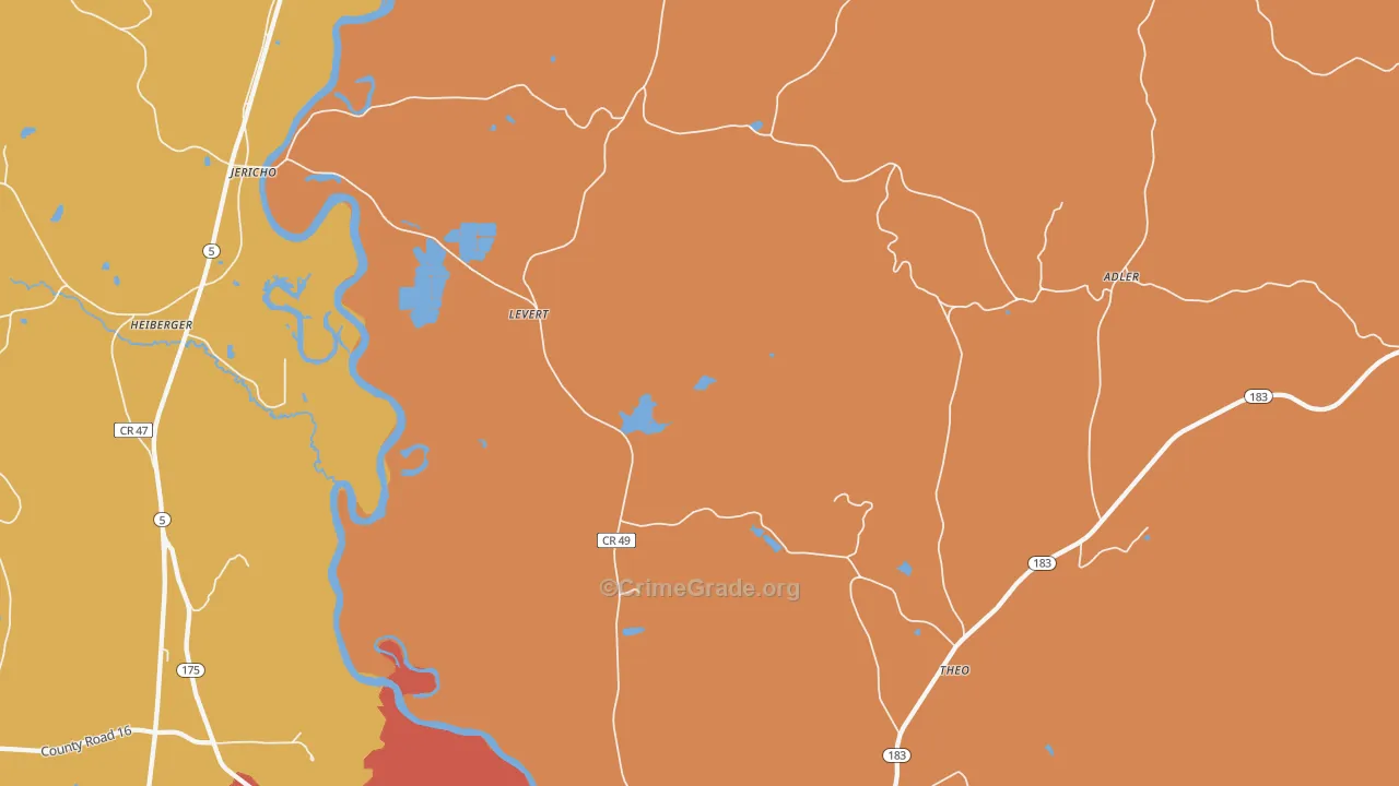 Levert, AL Map of Vehicle Theft Rates