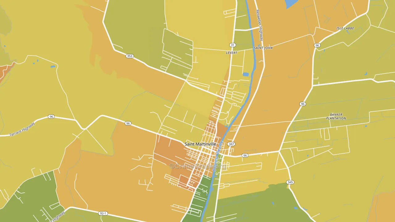 Levert, LA Map of Vehicle Theft Rates