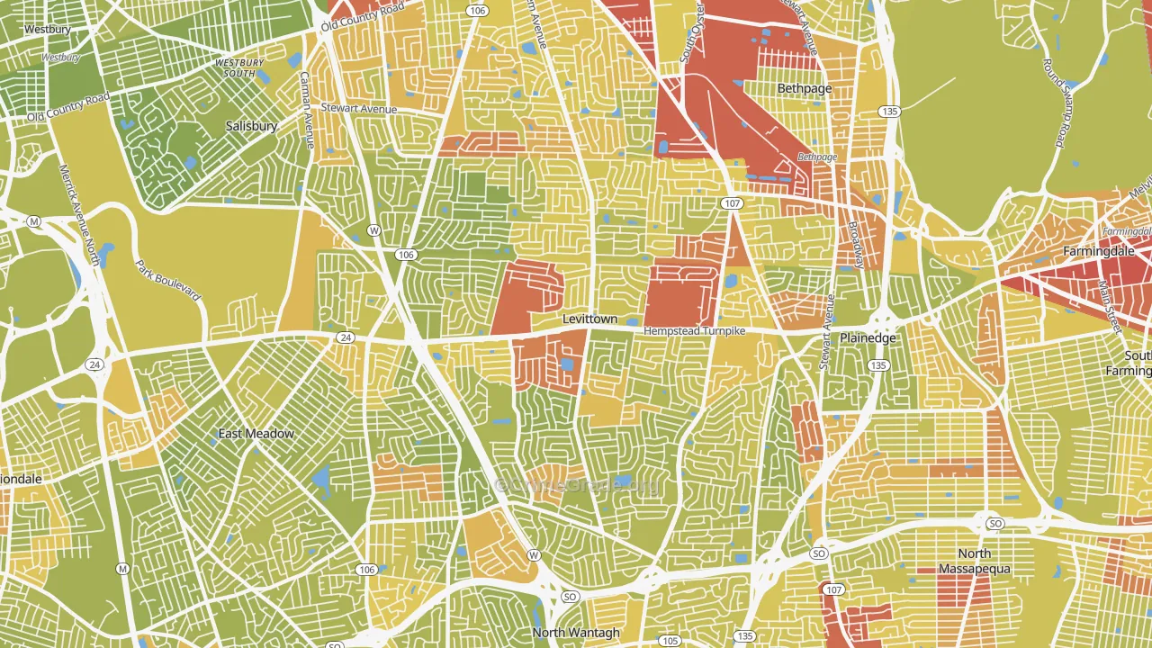 Levittown, NY Map of Vehicle Theft Rates