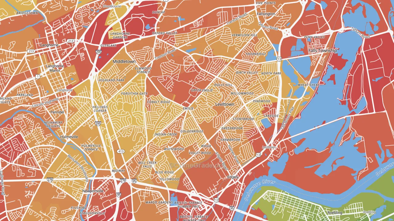 Levittown, PA Map of Vehicle Theft Rates