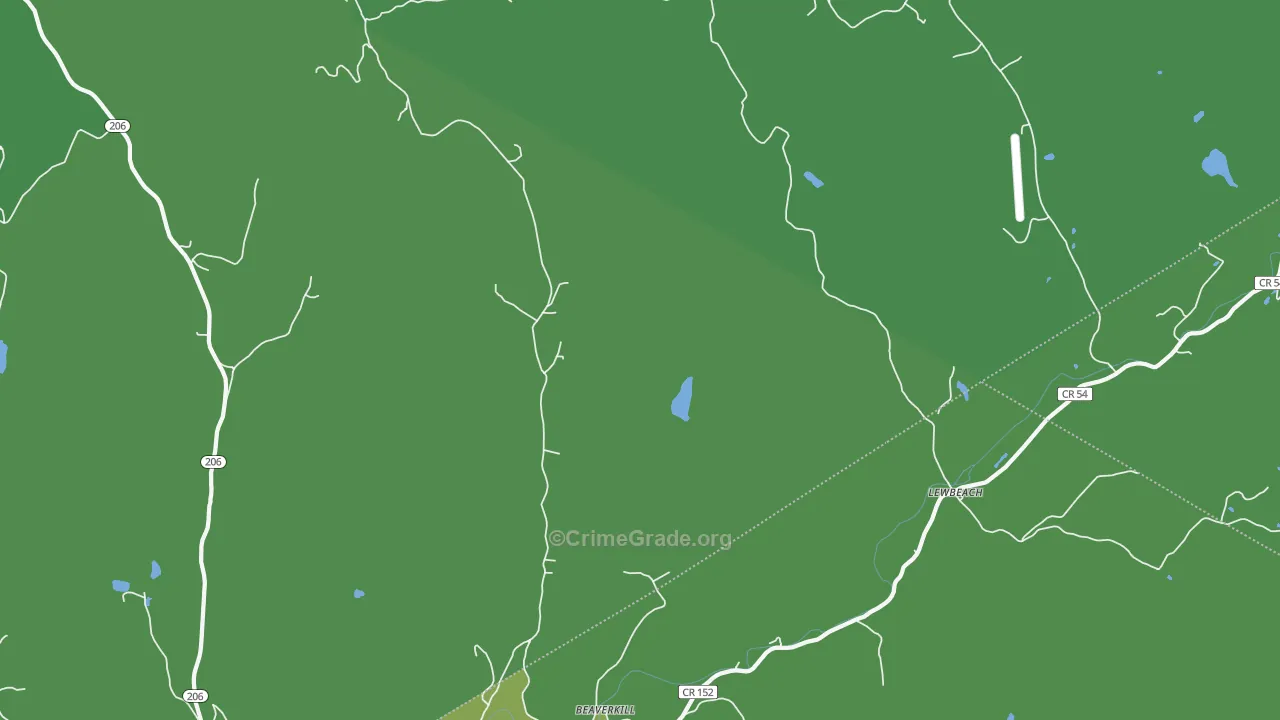 Lewbeach, NY Map of Vehicle Theft Rates