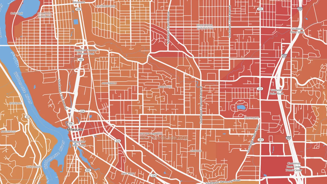 Lewelling, Milwaukie, OR Map of Vehicle Theft Rates