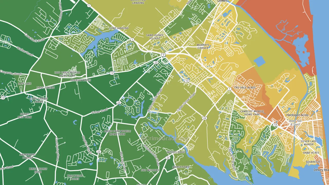 Lewes, DE Map of Vehicle Theft Rates