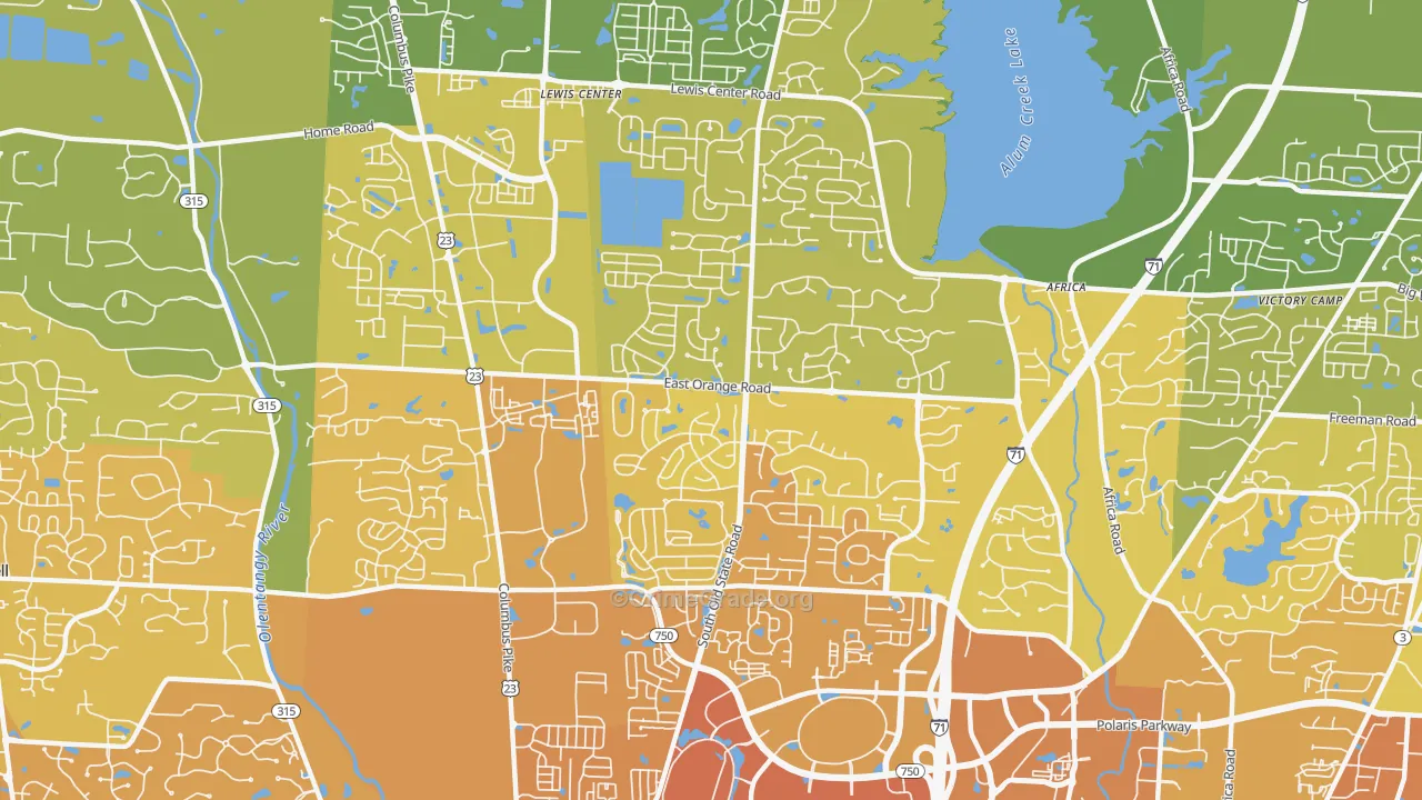 Lewis Center, OH Map of Vehicle Theft Rates