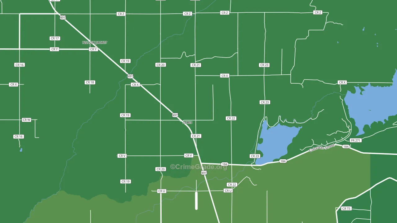 Lewis, CO Map of Vehicle Theft Rates