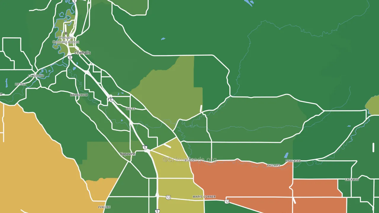 Lewis County, WA Map of Vehicle Theft Rates