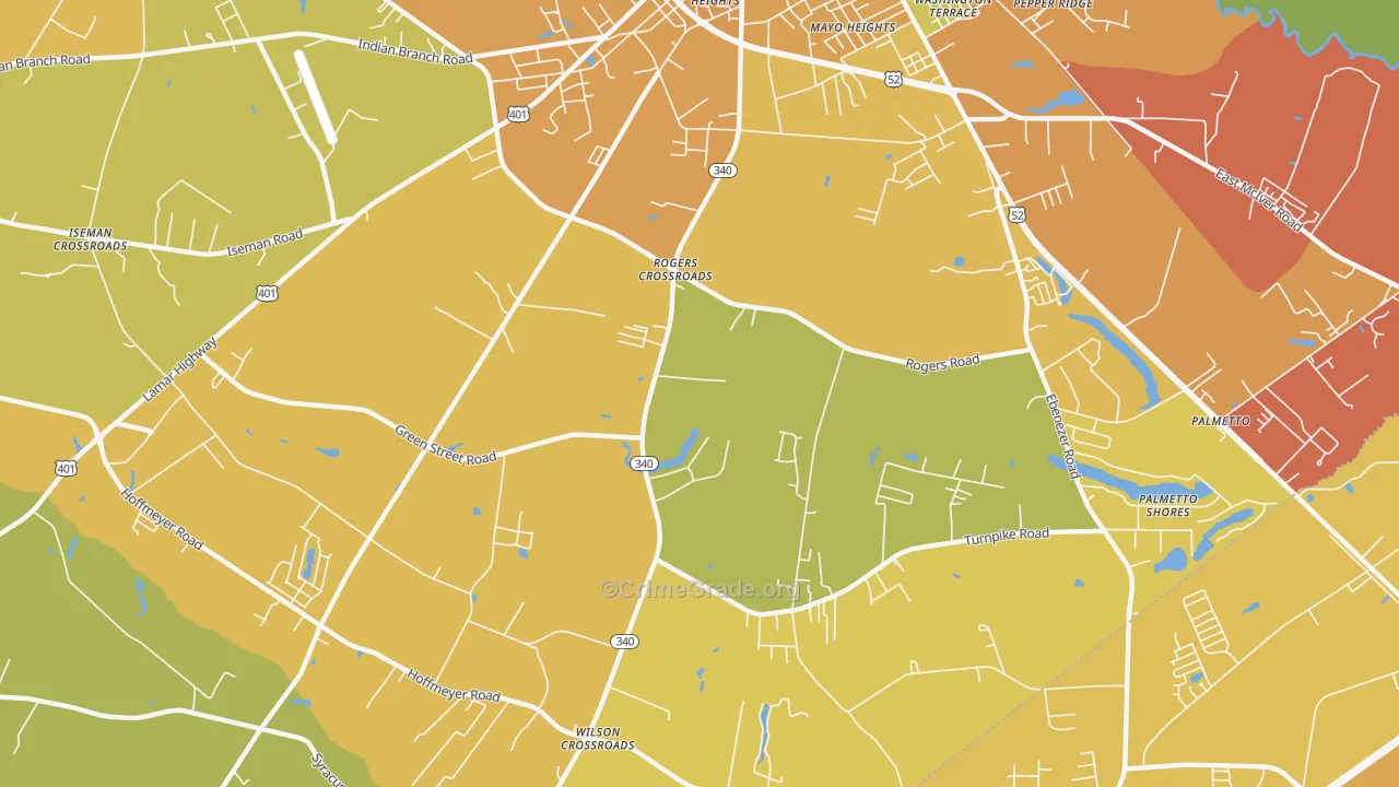 Lewis Crossroads, SC Map of Vehicle Theft Rates