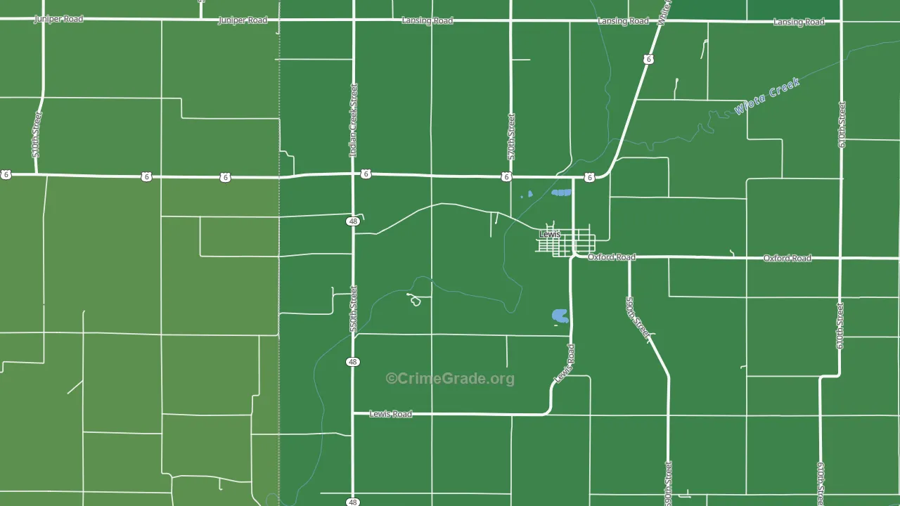 Lewis, IA Map of Vehicle Theft Rates