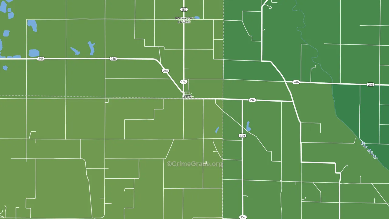 Lewis, IN Map of Vehicle Theft Rates