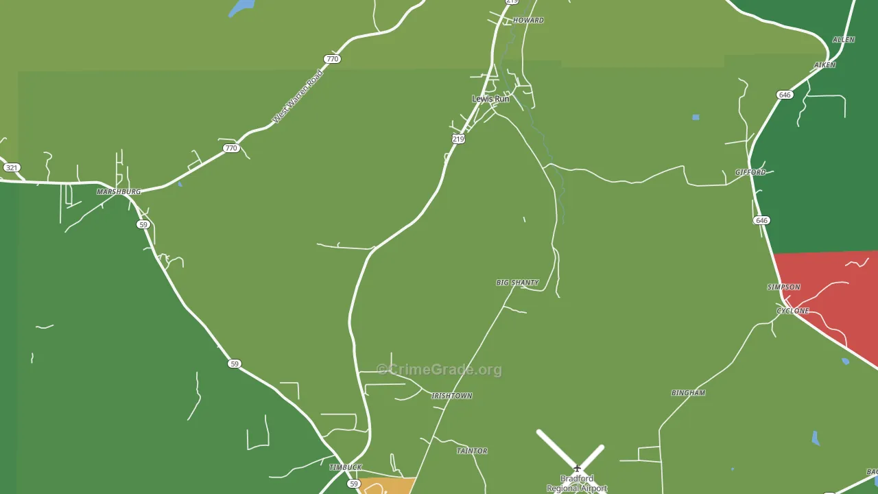 Lewis Run, PA Map of Vehicle Theft Rates