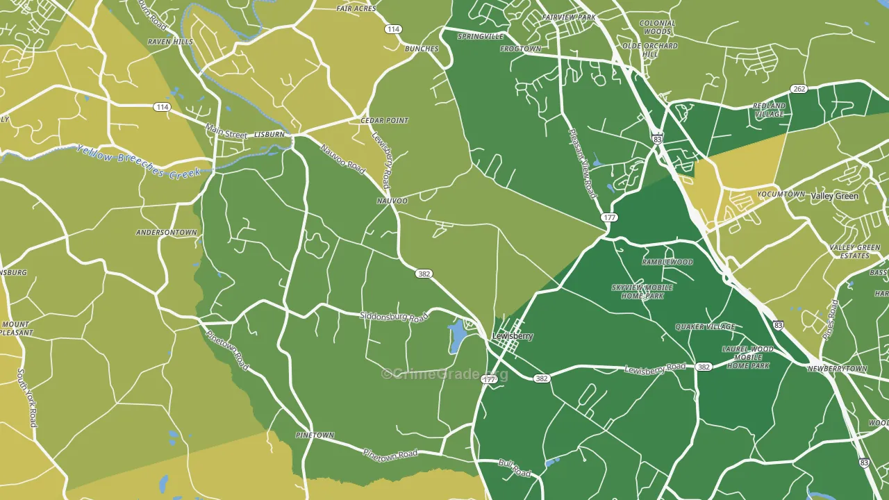 Lewisberry, PA Map of Vehicle Theft Rates