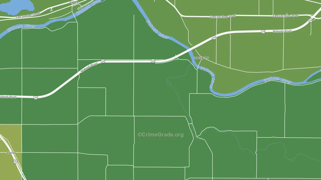 Lewisburg, IN Map of Vehicle Theft Rates