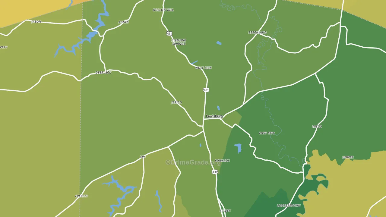 Lewisburg, KY Map of Vehicle Theft Rates
