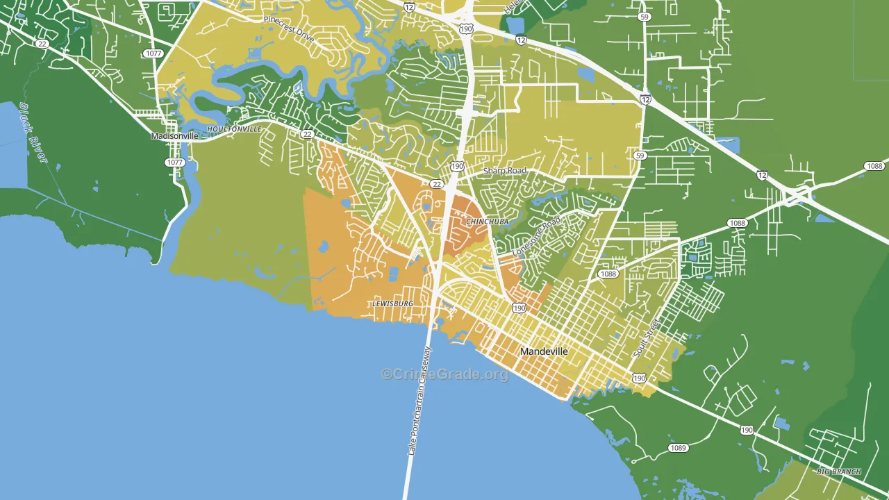 Lewisburg, LA Map of Vehicle Theft Rates