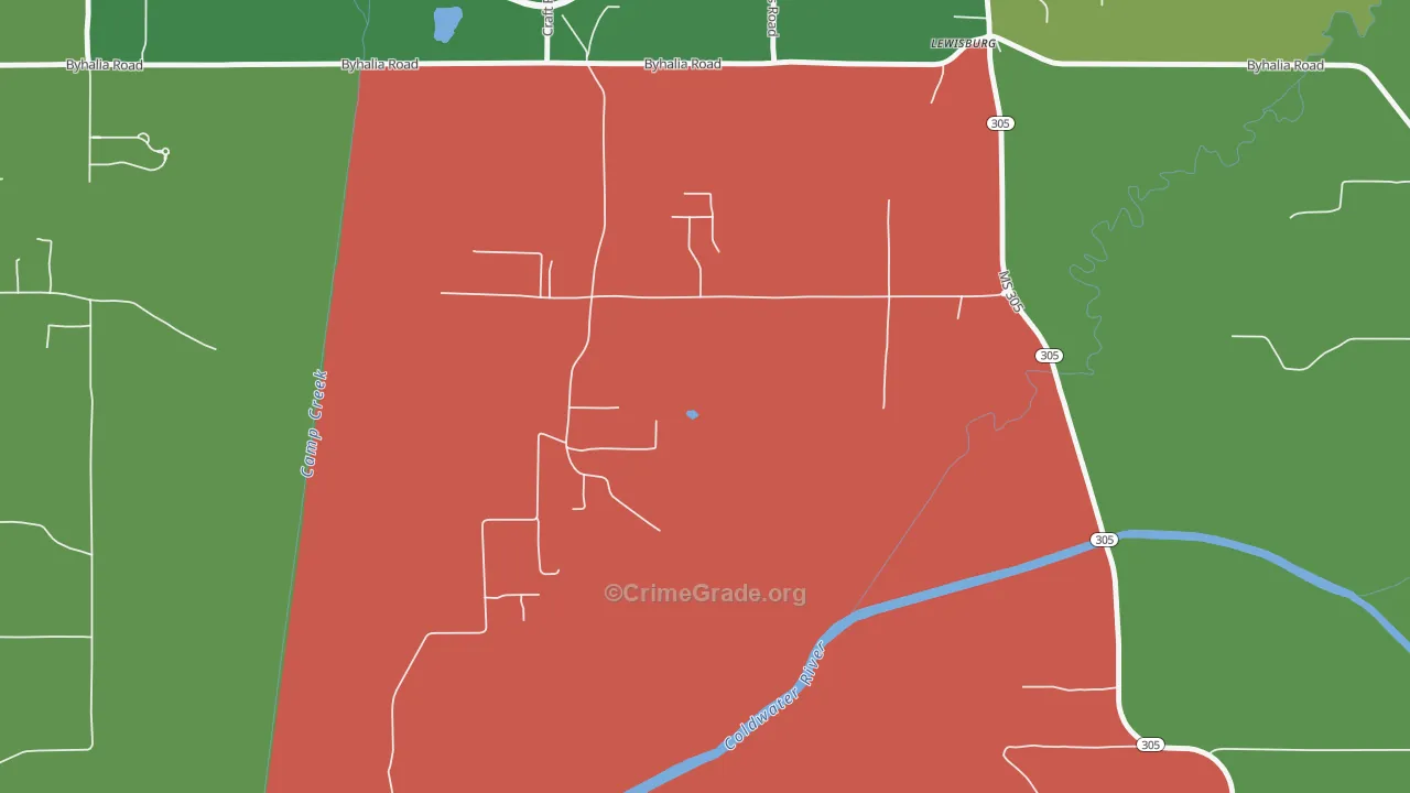 Lewisburg, MS Map of Vehicle Theft Rates
