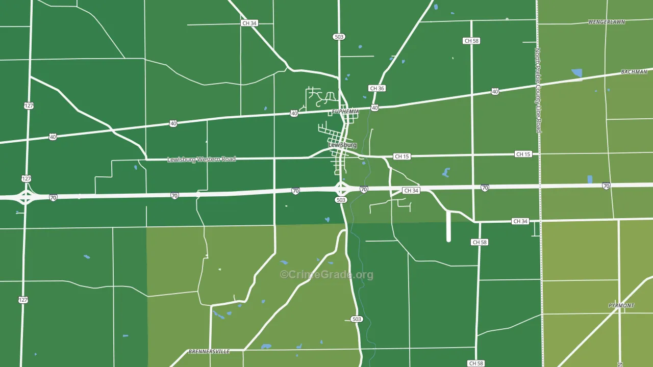 Lewisburg, OH Map of Vehicle Theft Rates