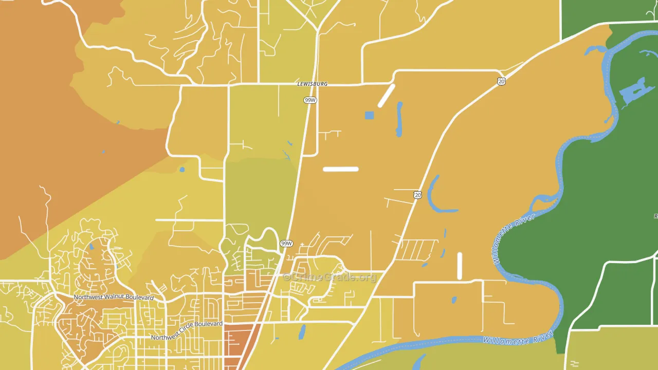 Lewisburg, OR Map of Vehicle Theft Rates
