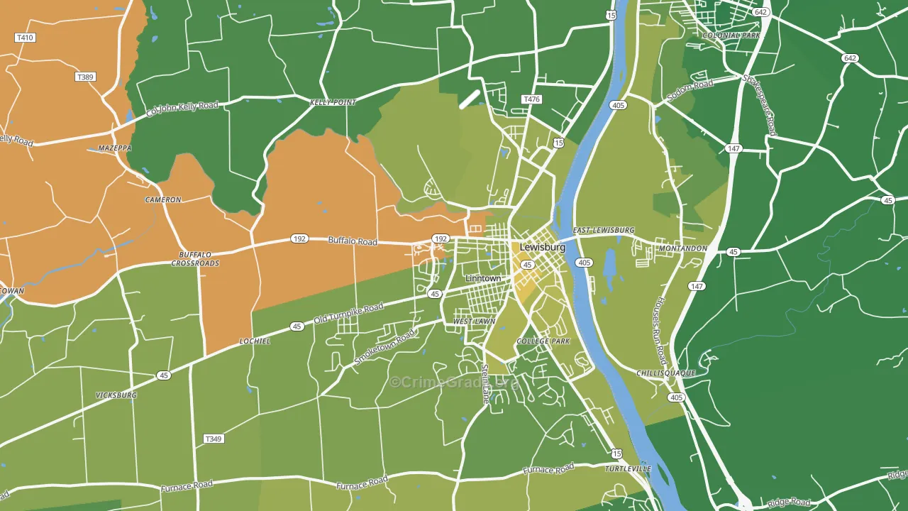 Lewisburg, PA Map of Vehicle Theft Rates