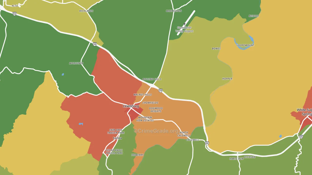 Lewisburg, WV Map of Vehicle Theft Rates