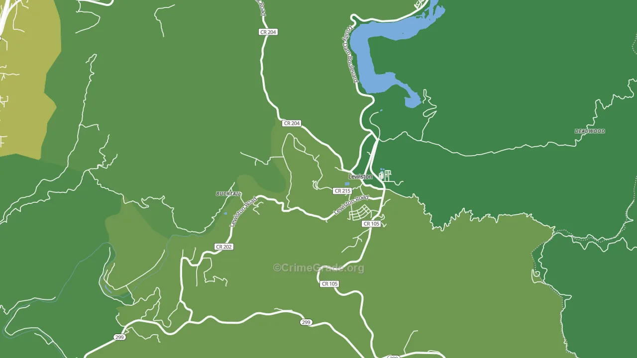 Lewiston, CA Map of Vehicle Theft Rates
