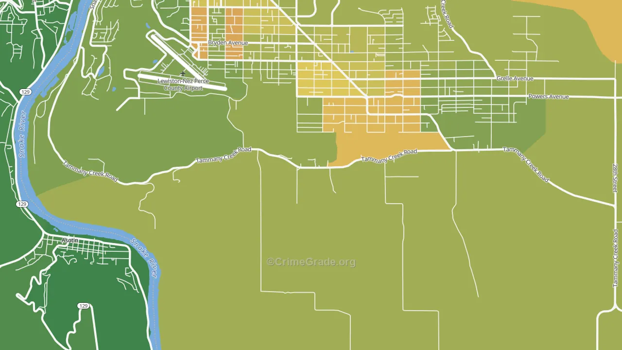Lewiston Orchards, ID Map of Vehicle Theft Rates