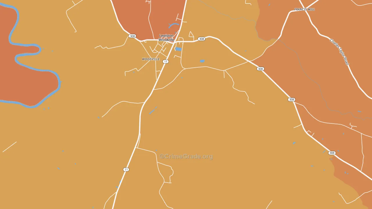 Lewiston Woodville, NC Map of Vehicle Theft Rates