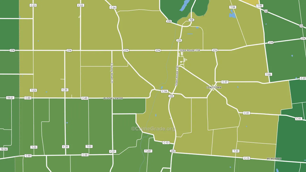 Lewistown, OH Map of Vehicle Theft Rates