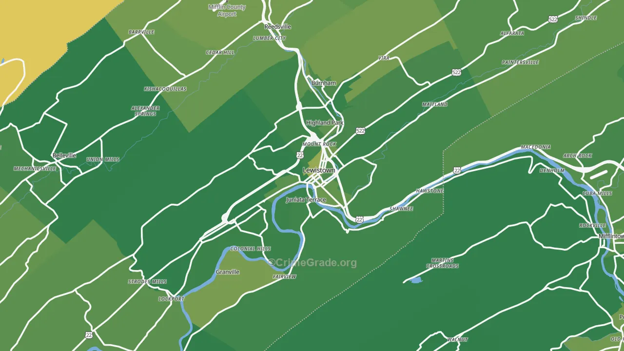 Lewistown, PA Map of Vehicle Theft Rates