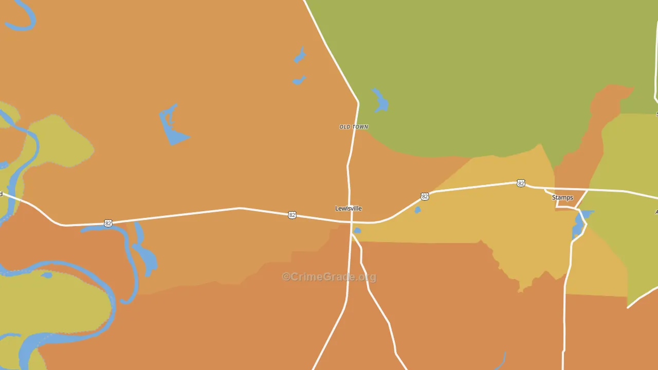 Lewisville, AR Map of Vehicle Theft Rates