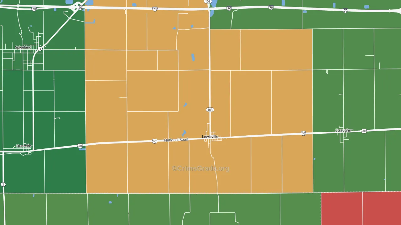 Lewisville, IN Map of Vehicle Theft Rates