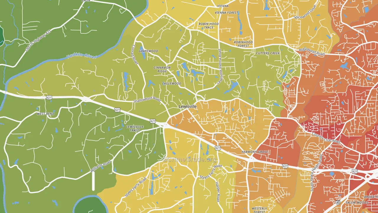 Lewisville, NC Map of Vehicle Theft Rates