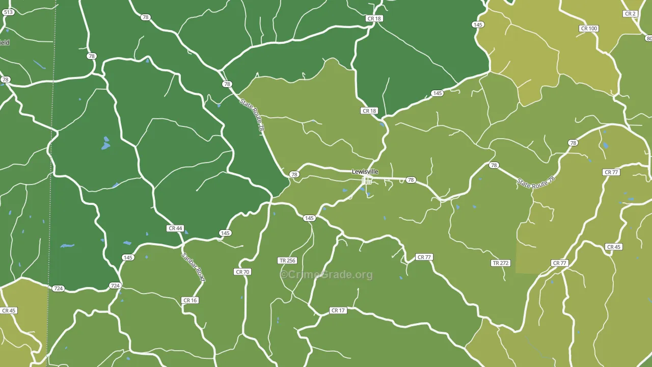 Lewisville, OH Map of Vehicle Theft Rates
