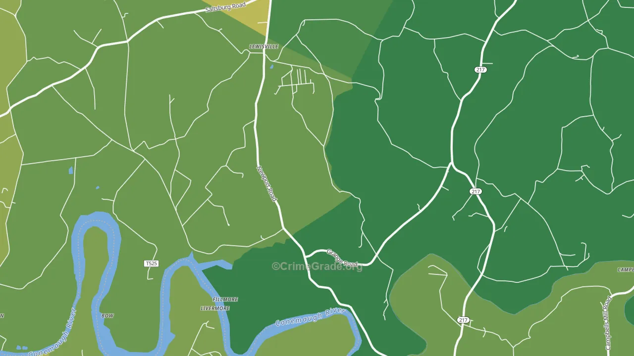 Lewisville, PA Map of Vehicle Theft Rates