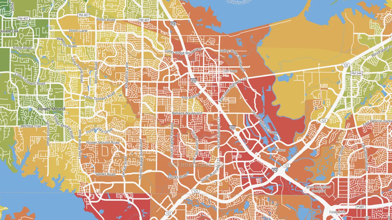 Lewisville, TX Map of Vehicle Theft Rates