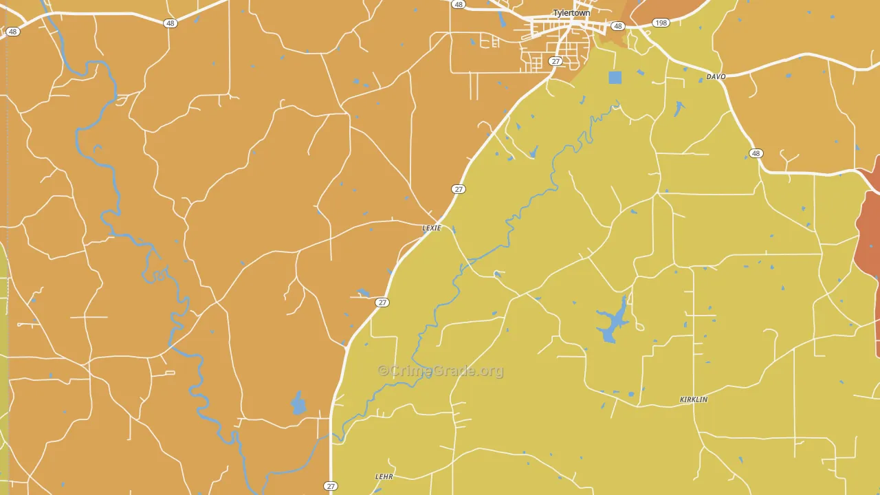 Lexie, MS Map of Vehicle Theft Rates