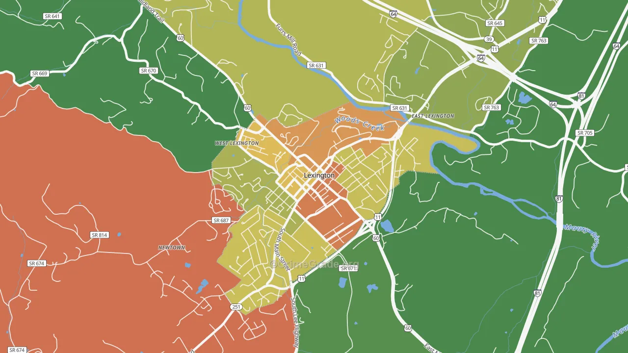 Lexington City, VA Map of Vehicle Theft Rates