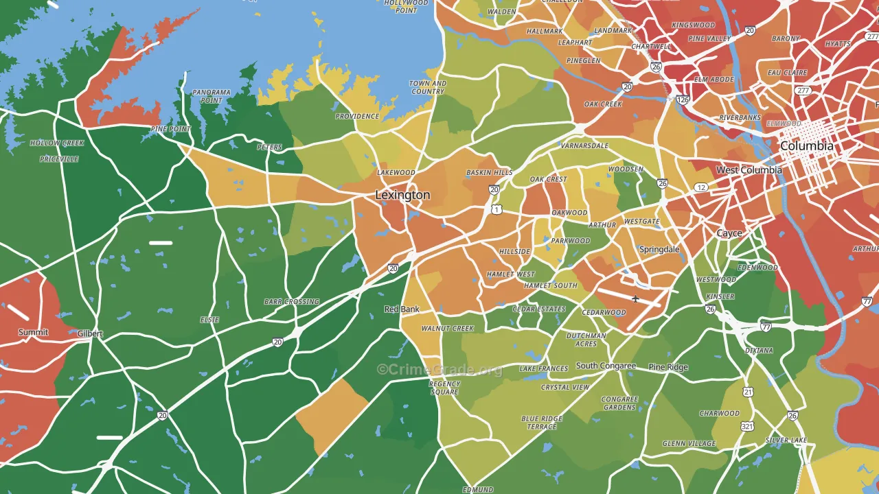 Lexington County, SC Map of Vehicle Theft Rates