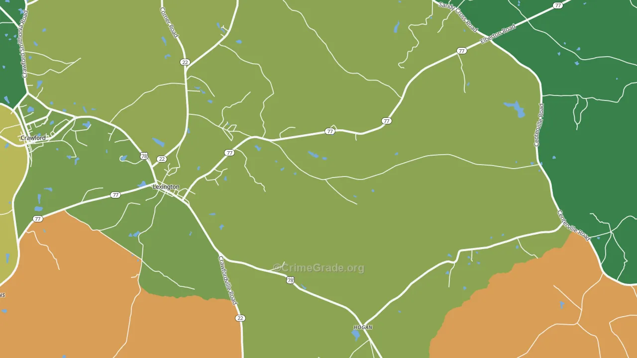 Lexington, GA Map of Vehicle Theft Rates