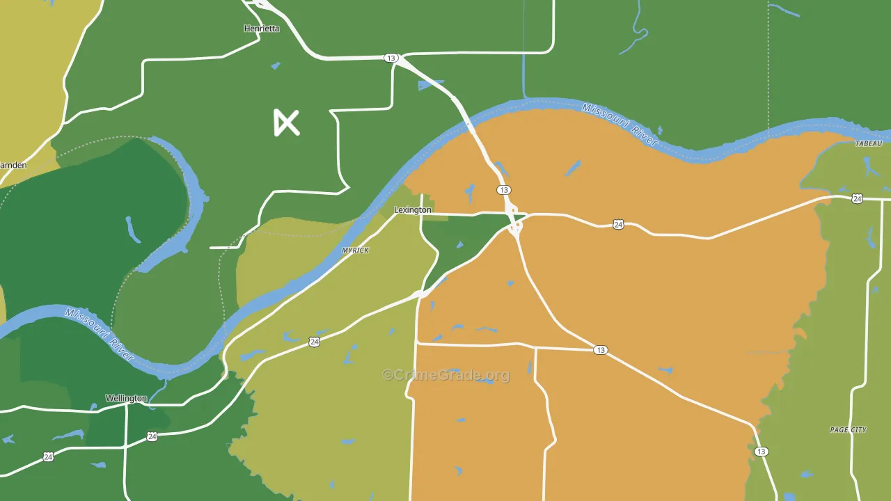 Lexington, MO Map of Vehicle Theft Rates
