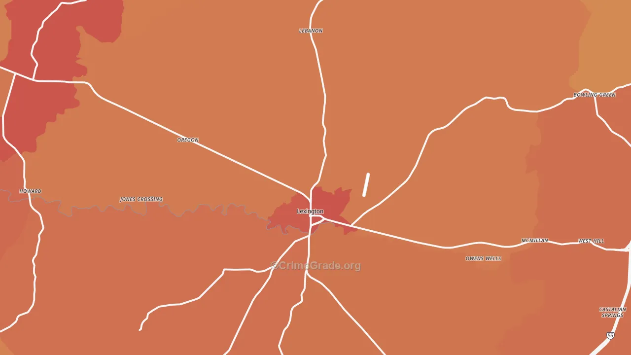 Lexington, MS Map of Vehicle Theft Rates