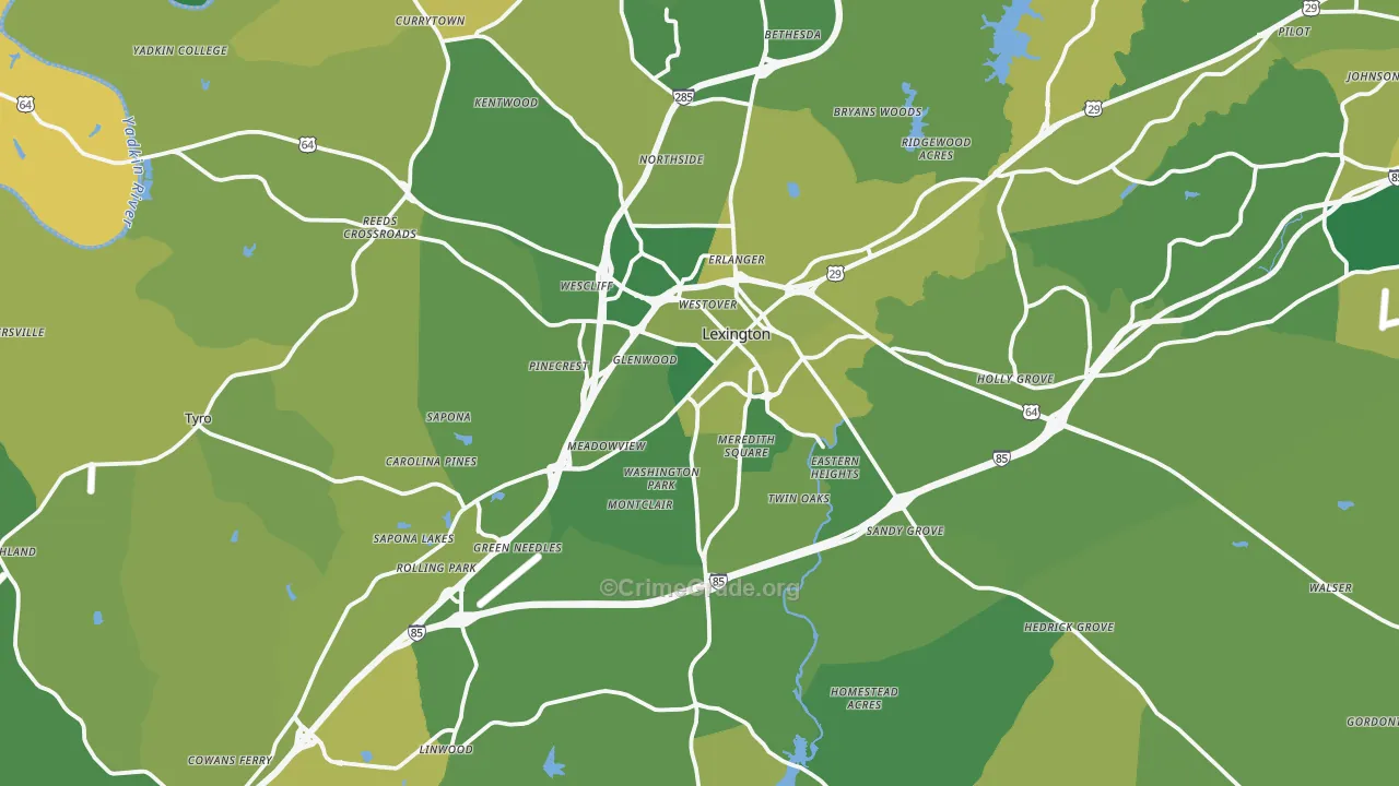 Lexington, NC Map of Vehicle Theft Rates