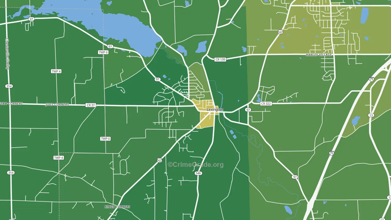 Lexington, OH Map of Vehicle Theft Rates