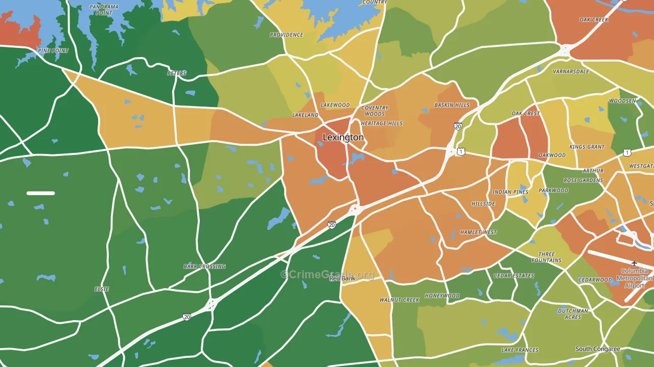 Lexington, SC Map of Vehicle Theft Rates