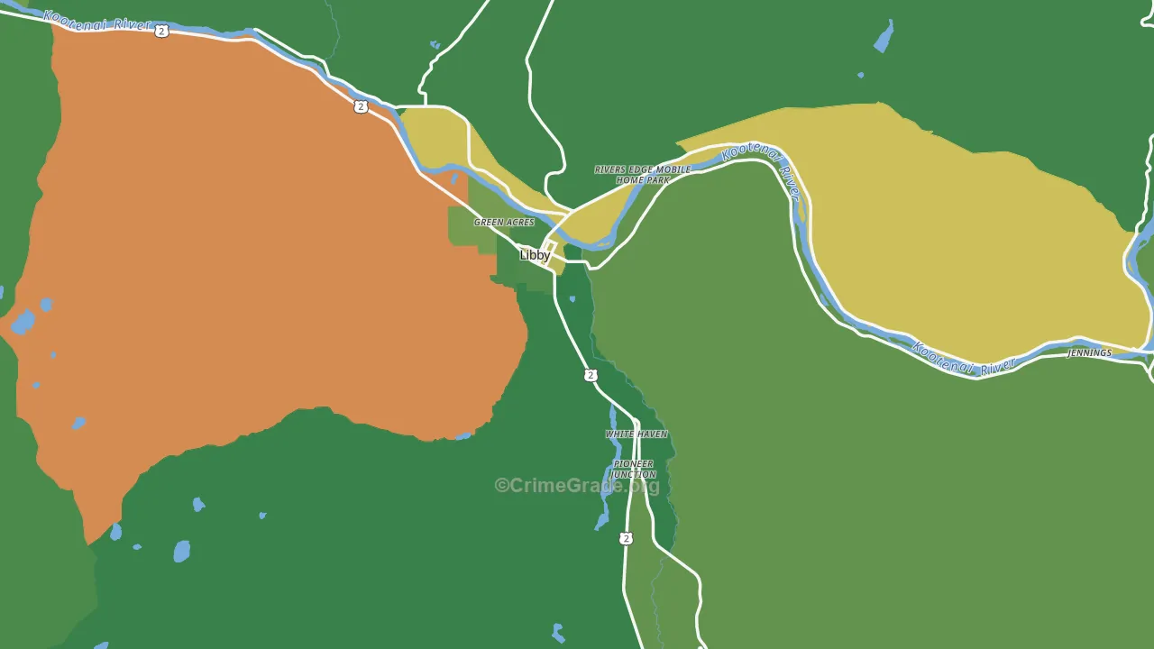 Libby, MT Map of Vehicle Theft Rates