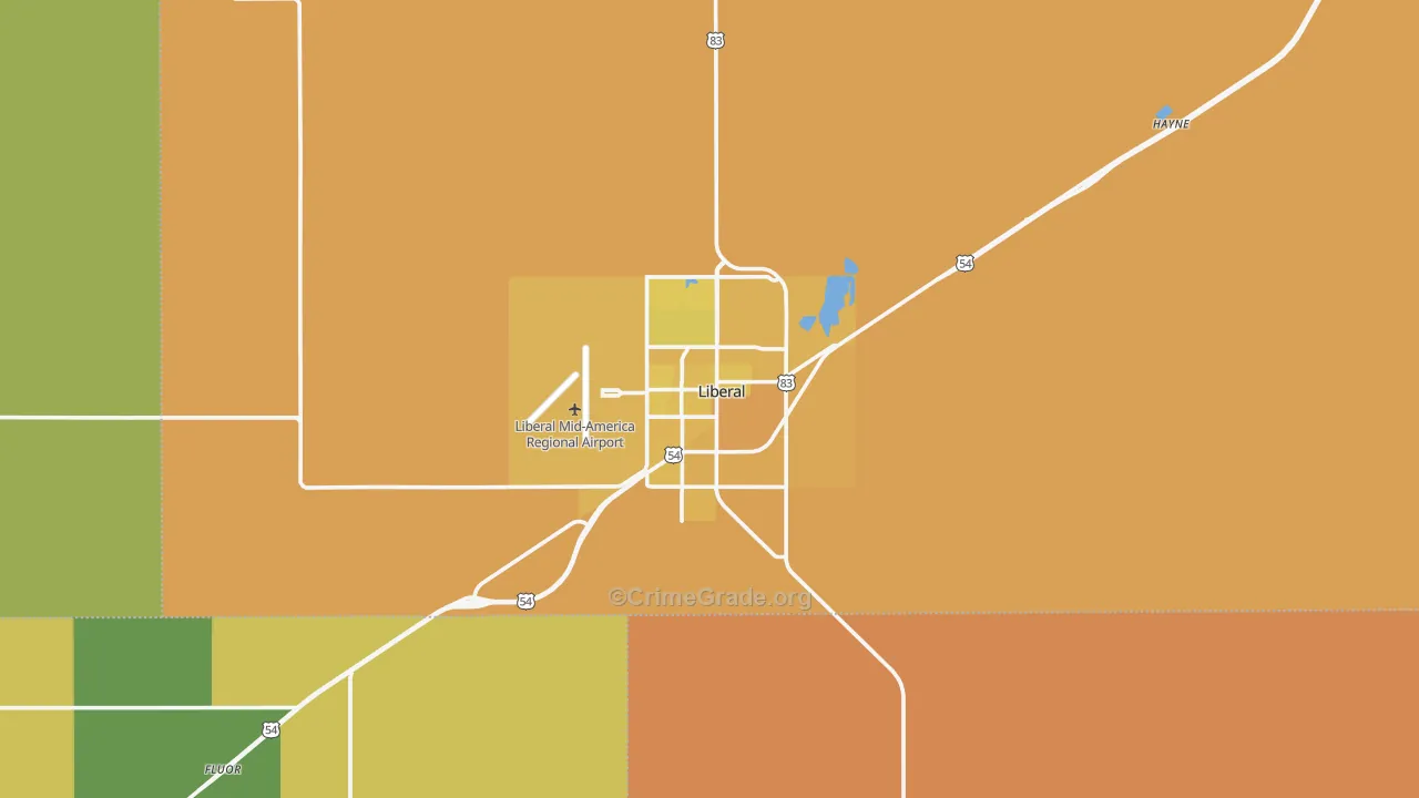 Liberal, KS Map of Vehicle Theft Rates