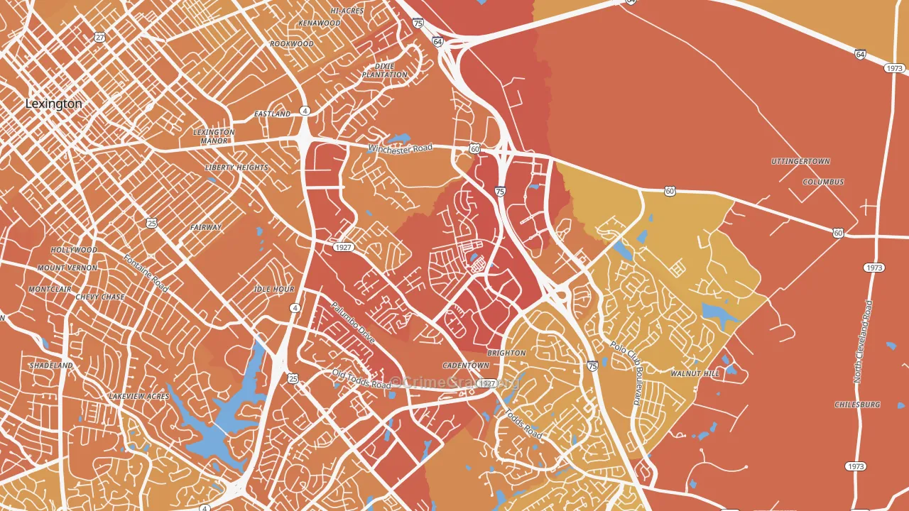 Liberty Area, Lexington, KY Map of Vehicle Theft Rates