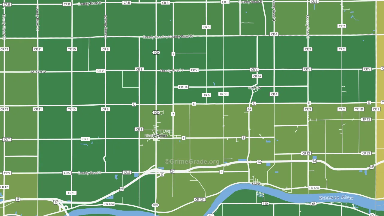 Liberty Center, OH Map of Vehicle Theft Rates