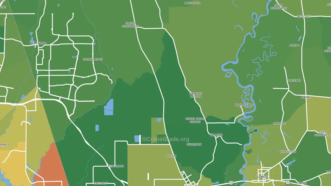Liberty County, TX Map of Vehicle Theft Rates