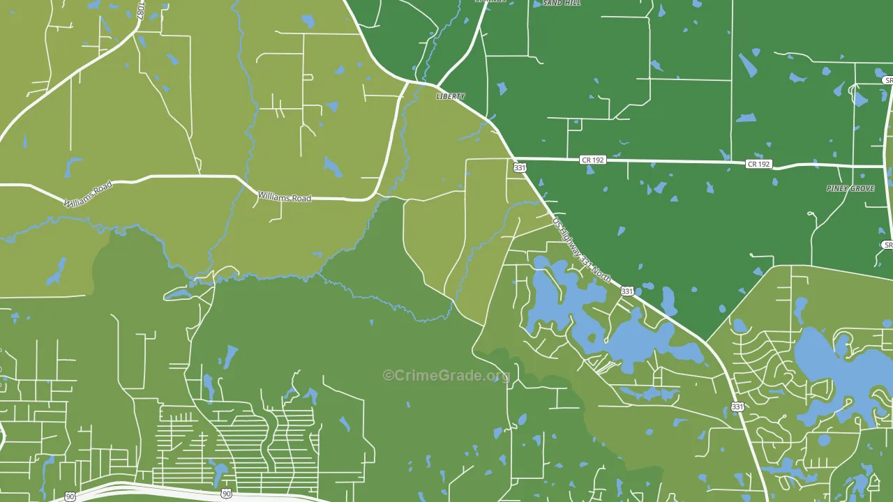 Liberty, FL Map of Vehicle Theft Rates