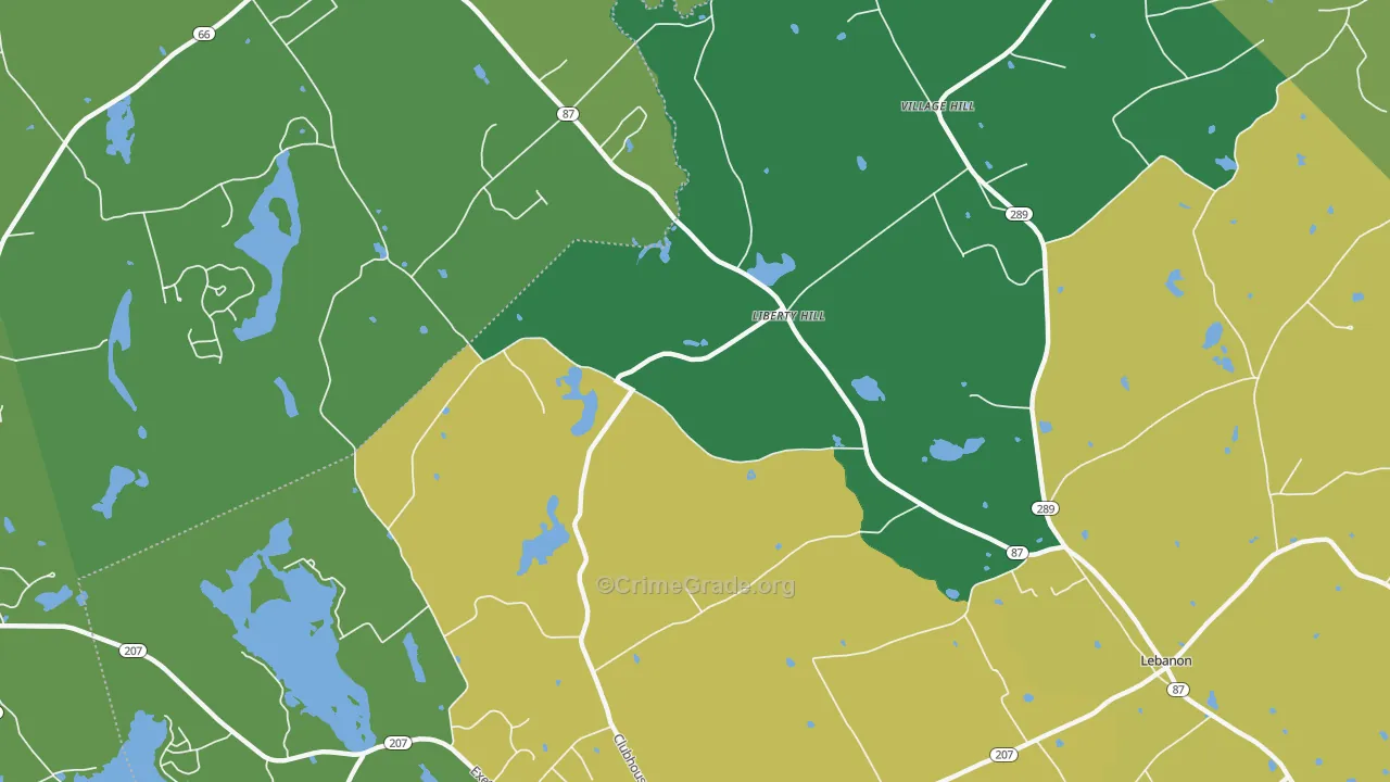 Liberty Hill, CT Map of Vehicle Theft Rates